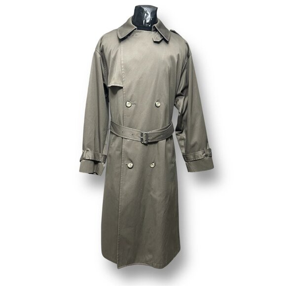 London Fog 40 Regular Khaki Belted Trench Coat Double Breasted Vintage USA - Picture 2 of 12